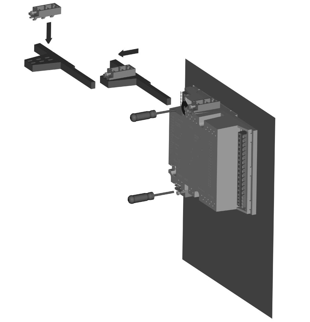 Step 3 : Insert the Mounting Bracket (c) in the corresponding Fixation Holes (d) of the RVT-D.