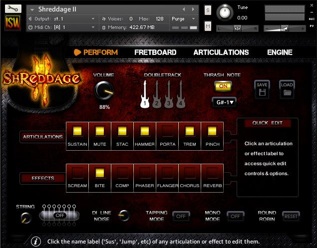 INTERFACE & OPTIONS Shreddage II features a wide variety of customization options and features.