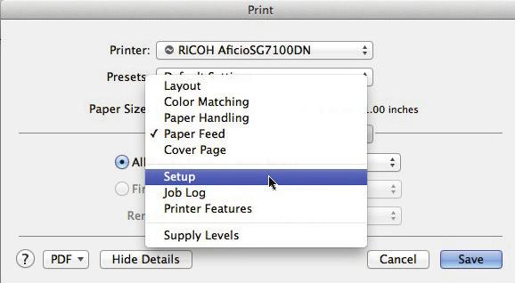 8) In the Paper Feed window, select the printer s paper source.
