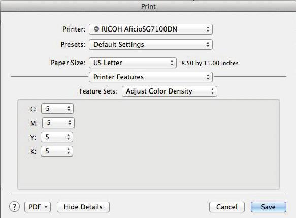 12) In the Printer Features window, match your settings to those