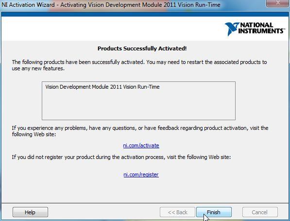 An activation code can be ordered from National Instruments to activate the Run-Time