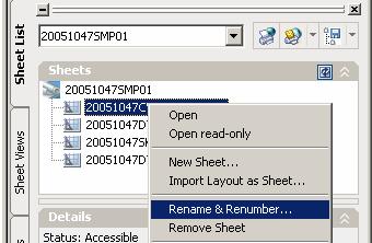 8. Renumber and rename drawings by right-clicking the drawing name and select Rename and Renumber 9. Give the sheet its number and sheet name.
