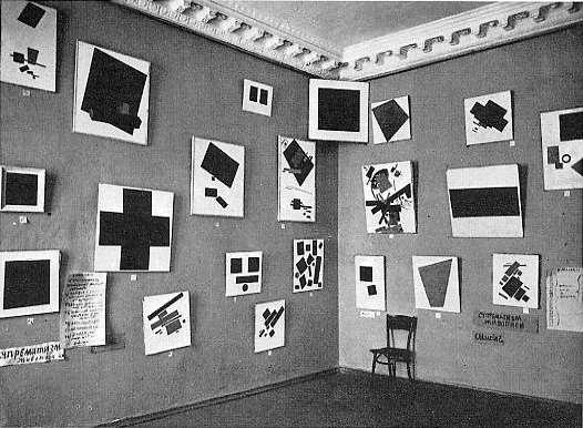 Intallation photograph of Malevich s paintings in 0, 10 (Zero-Ten), 1915 'I felt only night