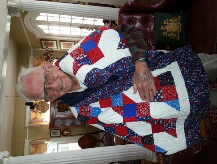 Arland Eyl led the invocation (he is also a WWII veteran getting a QOV), and Joan Wobbleton discussed the history of Quilts of Valor. Since it began, QOV has awarded 96,706 quilts.