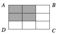 7-44. Rectangle ABCD at right is divided into nine smaller congruent rectangles. Is the shaded rectangle similar to ABCD? If so, what is the scale factor? And what is the ratio of the areas?