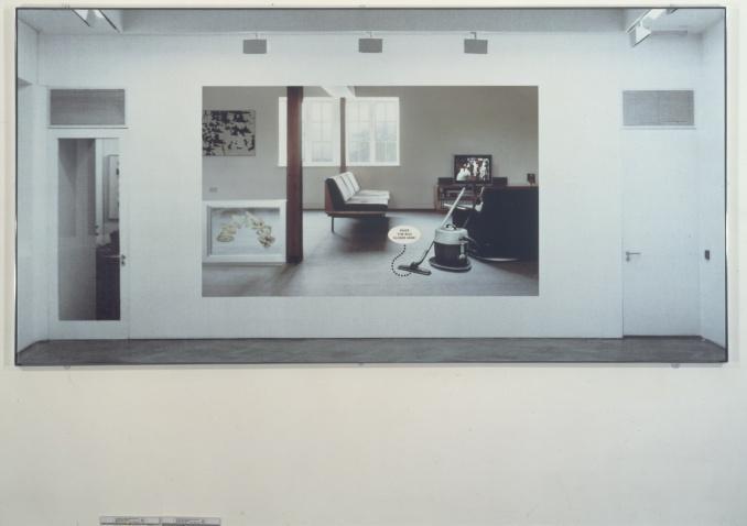 To make this suite of works, Hamilton began by photographing each of the exhibition walls in the d Offay Gallery including floors, spotlights and beams and scanned the images into his computer.