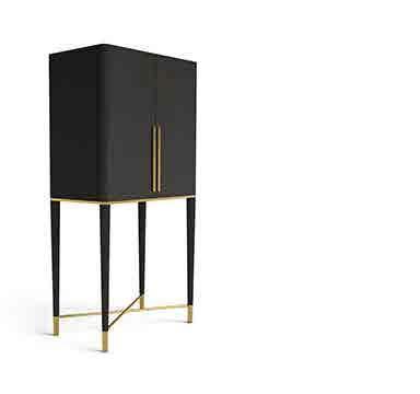 141,5 Tama Carlo Colombo, 2015 Black (mod. Layer) lacquered ash wooden bar unit and satin brass details.