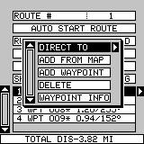 Now highlight the first waypoint in the route that you wish to start with and press the right arrow key. (The first waypoint in the route is used in this example.