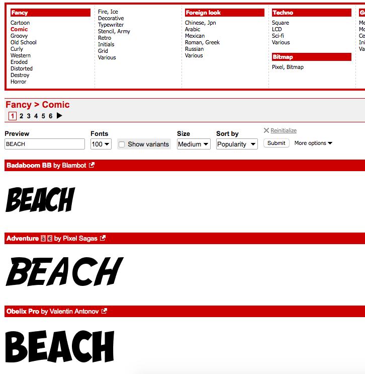 3 b. Choose a genre for your font that supports the theme of your. I chose Comic. c. Go to Preview and type in your word. I used Beach.