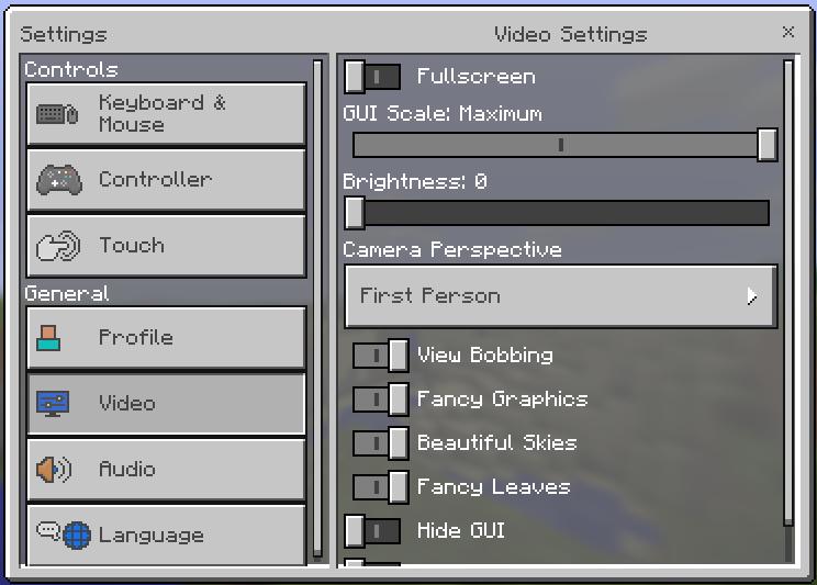 5 Setting up to start playing Clicking on the Settings button allows you to set up Minecraft to your liking.