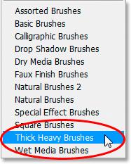 With the Brush tool selected, right-click (Win) / Command-click (Mac) anywhere inside the document window to bring up the Brush tool options dialog box, and then click on the little right-pointing