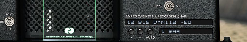 The Controls of the Ampeg FX Rack (4) REC CHAINS: Simply select a speaker and a complete studio setup by browsing through the REC CHAINS pull-down menu!