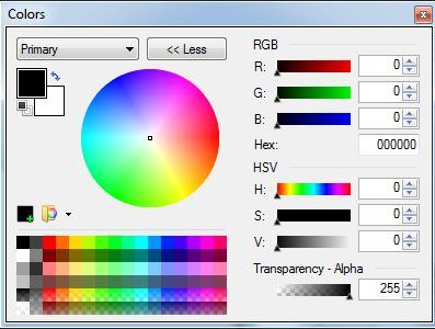 Paint.Net Color Window You can show more or less of the color window. You can set a primary and secondary color. You can work in RGB or HSV.