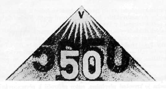 drawing with seventeen rays at the top of the triangular stamp was revised to use nine, and the thirteen rays at the left and right reduced to seven. The caption DORUČNÍ ZNÁMKA 1 was removed.