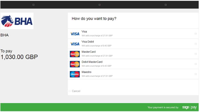 Click the card type with which you are paying with. Once you have selected the type of card you are paying with you will be taken to the next screen.