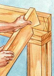 1. Cut six 2 6 rafters, following the RAFTER TEMPLATE. 2. Cut the 2 6 ledger at 70 3/4" and rip it down to 4 5/16" in overall width, cutting a 26 1/2 bevel along the top edge.