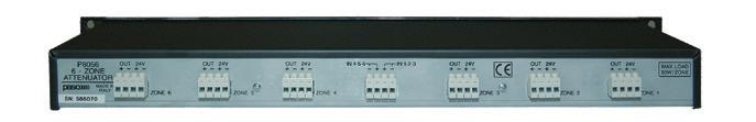 P8056 6-zone multiple attenuator The P8056 is a multiple volume control for 50, 70 and 100 V constant-voltage lines, suitable for rack mounting (1 modular unit).