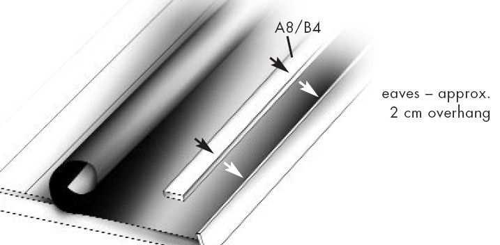the best way of protecting the roof boards from dampness. See diagram 6a. Start at the eaves and finish with a strip along the apex.