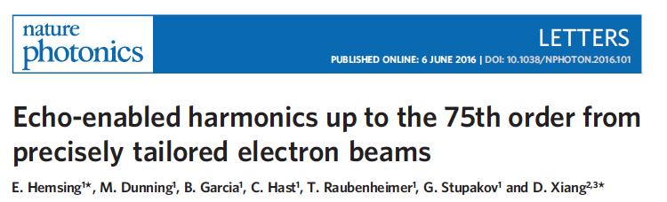 Echo-Enabled Harmonic Generation Recently demonstrated 75 th harmonic of a 2 um