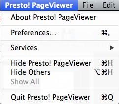 Meniul Presto! PageViewer Meniul Presto! PageViewer furnizează următoarele opţiuni. About Presto! PageViewer (Despre Presto!