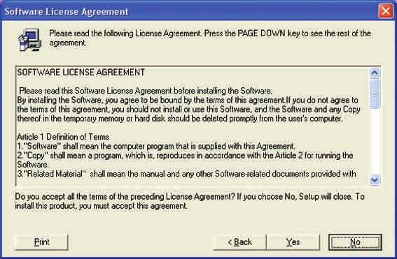 4 The Software License Agreement screen appears.