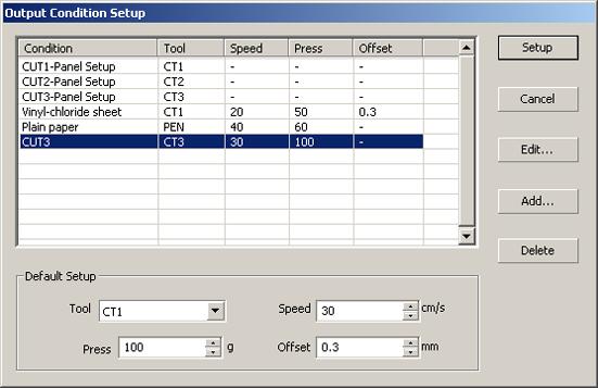 4 Click OK button to add the media to the list in the Output Condition Setup dialog. 5 Click Setup button.