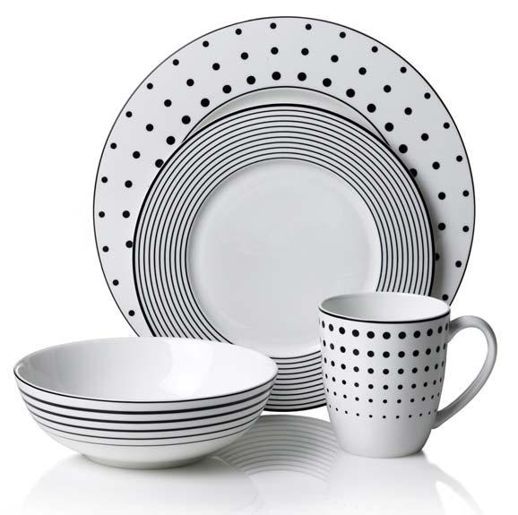Cheers Dinnerware Mikasa Cheers dinnerware in classic black and white, offers contemporary mix-and-match place settings and accessories that allow you to create a sophisticated and striking table.