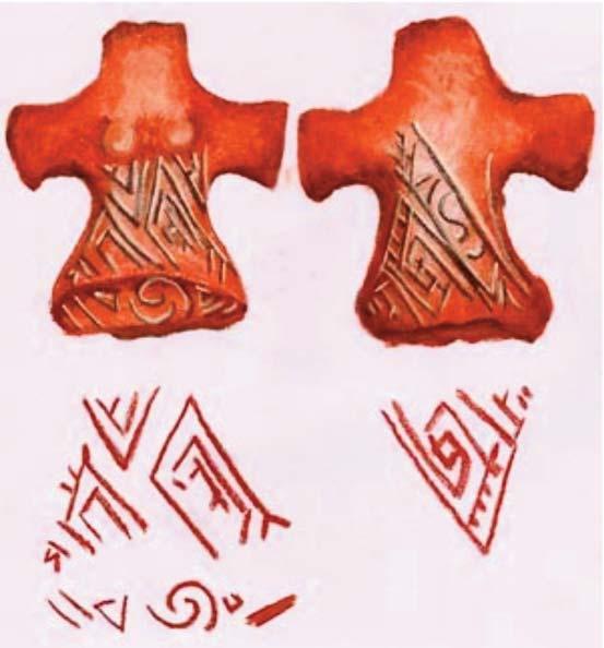 S-a sugerat o analogie cu o statuetă descoperită la Catal Huyuk - Anatolia J.Mellaart, 1963). Diferenţa constă în faptul că piesele de la Ocna Sibiului conţin un sistem de semne. Idiograme de peste 8.