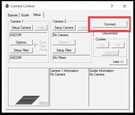 Keep clicking OK to return to the Camera Control window.