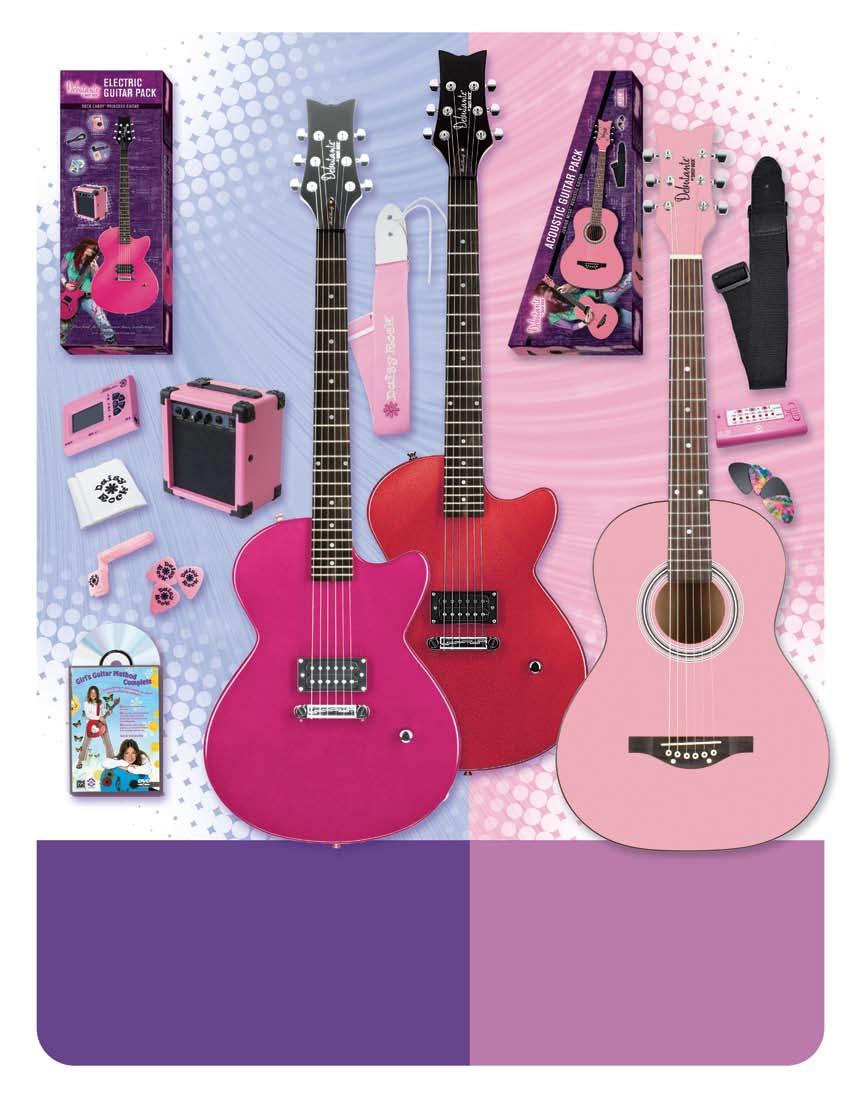 _ Includes: 10W amp with volume, treble & bass controls, and overdrive switch Guitar Picks Guitar Strap Tuner Cleaning Cloth String Winder Girls Guitar Method Instructional DVD Includes: _ Guitar