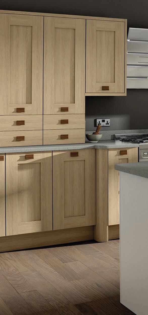13 new england PRICE BAND B New England offers a modern shaker style for a timeless look and the gentle curves provide style and soften the overall look of the kitchen.
