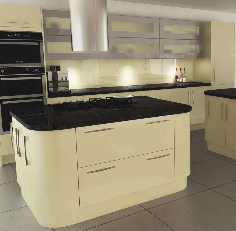 The high gloss finish reflects light and creates an attractive kitchen that looks stylish and modern.