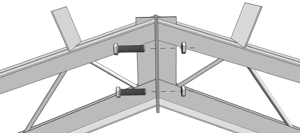 ROOF TRUSS PLACEMENT Trusses should be bolted together at ridge connection using 5/8 x 1-1/2 (Nuts and Bolts) on the ground and lifted into place after columns are standing and girts are