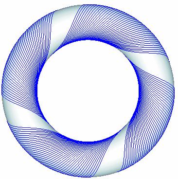 Optimum non-geodesic pattern corresponding to single helical winding at 40 rotations of the mandrel 8.