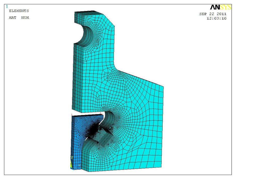 Figure 2.1.1 ANSYS model of fretting rig. Step 1.1: Select ANSYS Results File Assuming that the model is open in ANSYS, make sure the results exist.