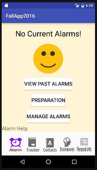 Features- Alarm tab (Home Screen) This will show any active seizure predictions (after user receives initial alert) This will show all previous alarms