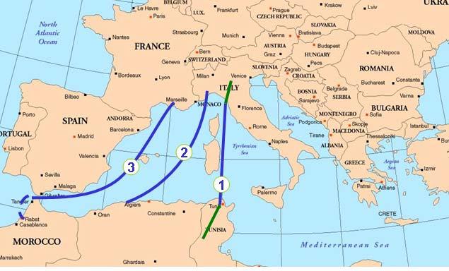 Three real business cases: Chain 1: Bologna - Livorno - Tunis