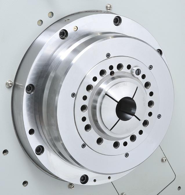 - Maximum rigidity and gripping power is transferred to the part - Minimum weight on spindle Hardinge Spindle shown with 3-Jaw Chuck - Maximum utilization of RP