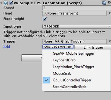Now you can use your Oculus controller to trigger VR specific events such as Teleport Controller and FPS