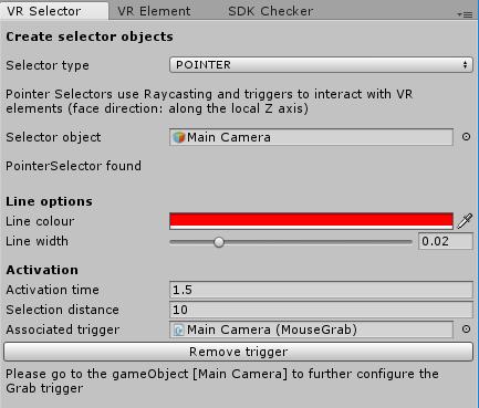 Normally Pointer Selectors are ideally paired with SteamVR Controller objects, as one can then use their hands to point and select / grab objects in the scene.