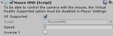 Mouse HMD Helper script that can be added to any game object. It allows users to control the rotation of that object with the mouse.