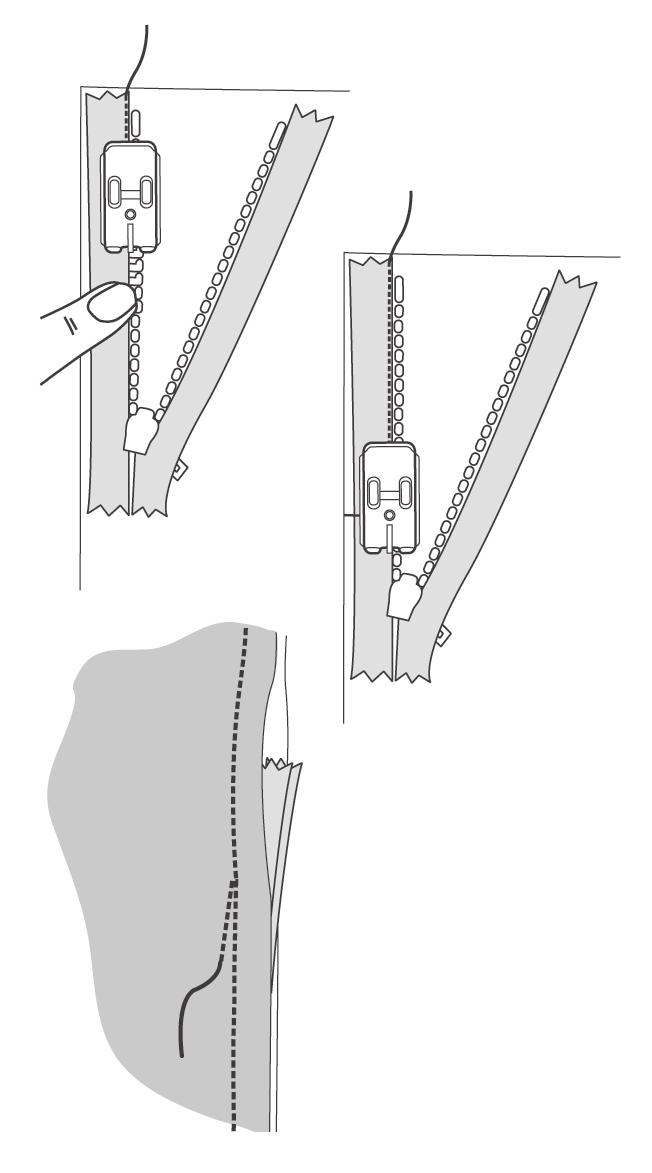 Invisible Zipper Foot : This is an optional accessory. This foot provides a hidden closing on skirts, dresses and other garments. 1. Attach the Invisible Zipper Foot. Select Straight Stitch.