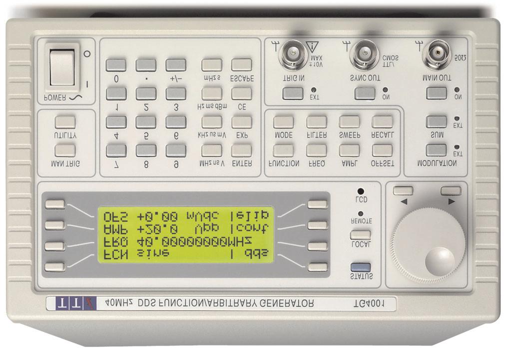 A high performance 40MHz function generator with arbitrary waveform capability up to 100MS/s 40MHz sinewaves from a low cost DDS generator The TG4001 provides high purity sine waves at up to 40MHz