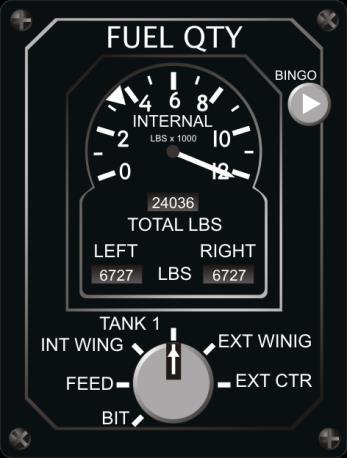 [FLAMING CLIFFS 3] Bingo fuel caret Fuel quantity needle Total fuel remaining 4-16: Fuel quantity indicator Cabin Pressure Altimeter The Cabin Pressure Altimeter shows