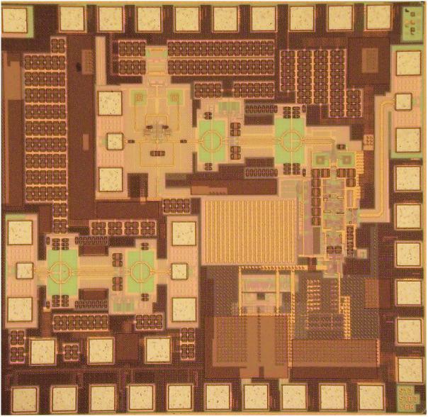 CHAPTER 6. EXPERIMENTAL RESULTS 35 0.85mm VCO LO Buffer Dividers Stand-alone LO Buffer Loop Filter V/I 1.1mm PFD REF Divider Digital Control 1.1mm Figure 6.1: Die photo of the PLL chip.