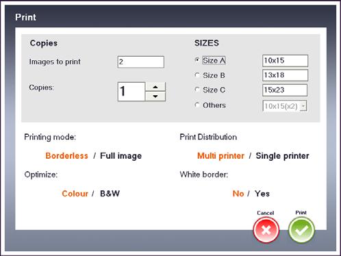 You can define the number of copies for each print using the Copies counter.