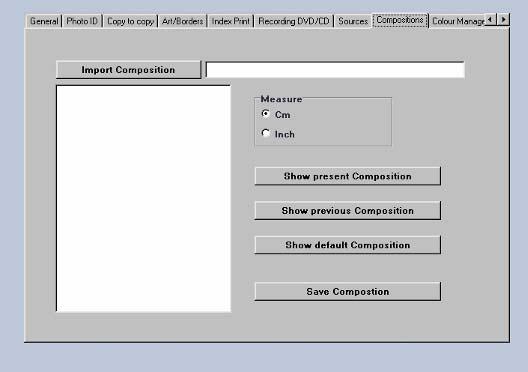 4.10.8 Compositions This menu allows you to configure the formats of the compositions and import them from files.