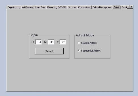 4.10.10 Adjust This tab allows you to configure Adjustment options: Sepia Adjust mode Allows you to choose the RGB values of
