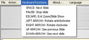 Keyboard functions: This option displays the functions of each key in each one of the actions available