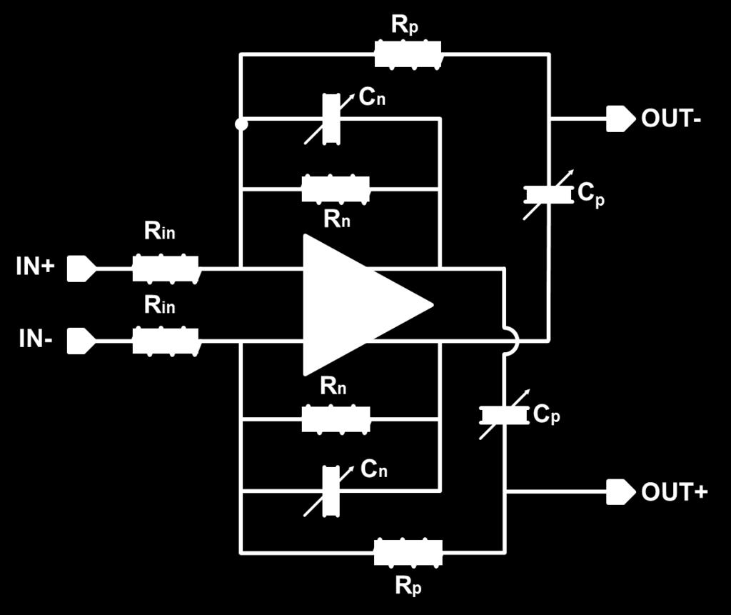 Figure 17. Differential-mode implementation of single op-amp resonator The resonance condition of the differential circuit is k=0 from (16).